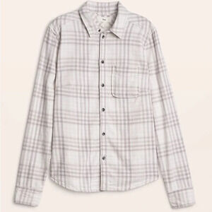 Aritzia TNA Beige Brushed Flannel Plaid Button Front Yellowstone Shirt Large